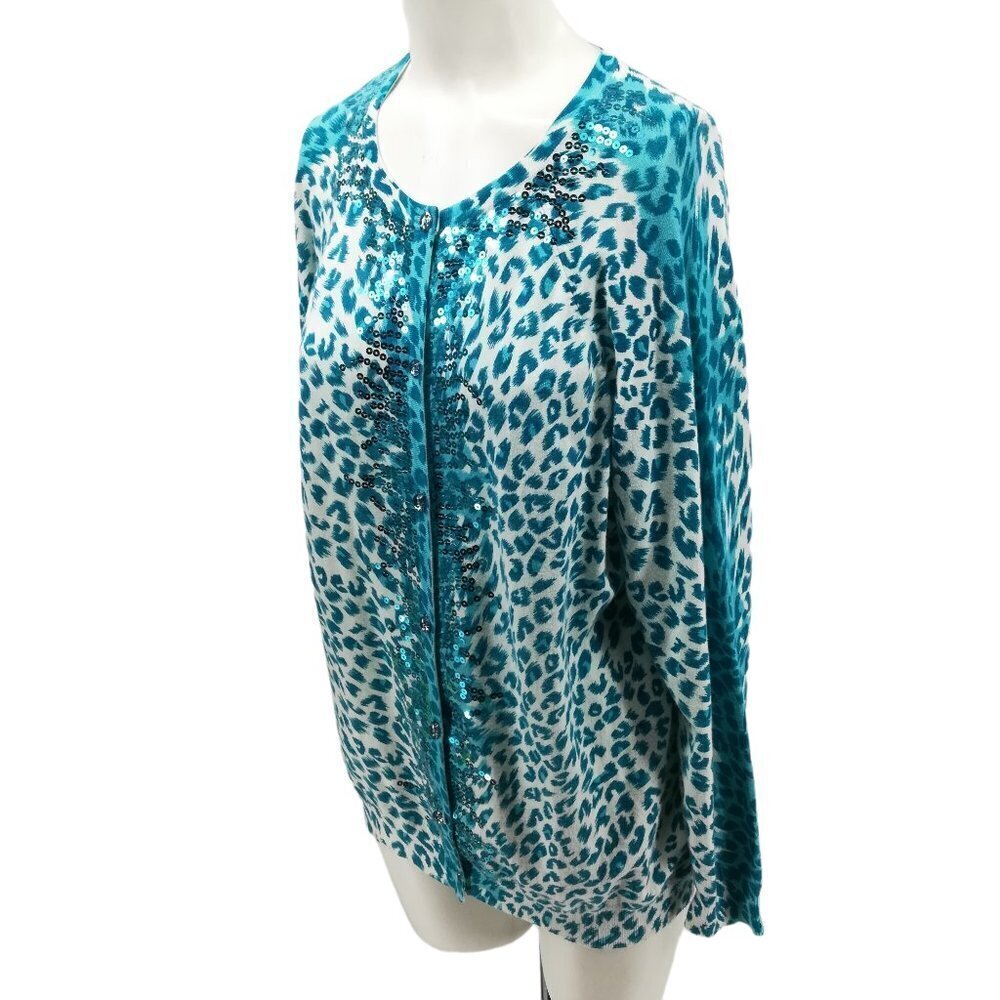 Quacker Factory Blue Leopard Print Sequin Lightwe… - image 8